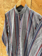 Vintage 80s Striped Mandarin Collar Long Sleeve Shirt Mens Size M