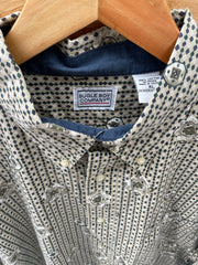 Vintage Bugle Boy Company Men's XL Geometric Beige & Black Pattern Long Sleeve Shirt