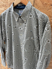 Vintage Bugle Boy Company Men's XL Geometric Beige & Black Pattern Long Sleeve Shirt