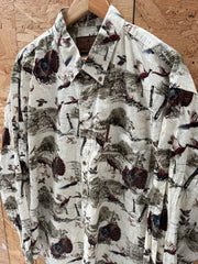 Vintage 90s Bird Hunting Print Long Sleeve Beige Shirt Men's XXL by Whitetails