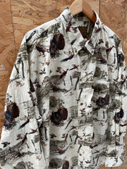 Vintage 90s Bird Hunting Print Long Sleeve Beige Shirt Men's XXL by Whitetails