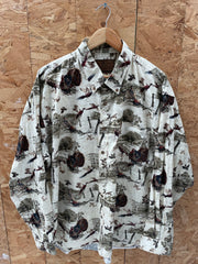 Vintage 90s Bird Hunting Print Long Sleeve Beige Shirt Men's XXL by Whitetails