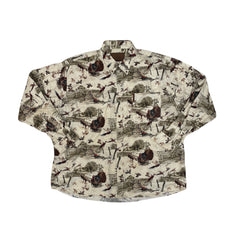 Vintage 90s Bird Hunting Print Long Sleeve Beige Shirt Men's XXL by Whitetails