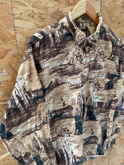Vintage Hunting Dogs Print Brown L/S Button-Down Shirt Size XL by Field Tested