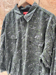 Vintage Joe Fresh Men's 2XL Green Floral Print Long Sleeve Button-Down Shirt