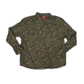 Vintage Joe Fresh Men's 2XL Green Floral Print Long Sleeve Button-Down Shirt