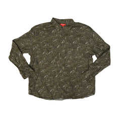 Vintage Joe Fresh Men's 2XL Green Floral Print Long Sleeve Button-Down Shirt