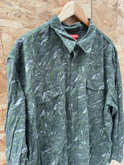 Vintage Joe Fresh Men's 2XL Green Floral Print Long Sleeve Button-Down Shirt