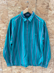 Vintage The North Face Men's L Green Striped Long Sleeve Aztec Western Shirt