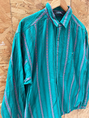 Vintage The North Face Men's L Green Striped Long Sleeve Aztec Western Shirt