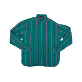 Vintage The North Face Men's L Green Striped Long Sleeve Aztec Western Shirt