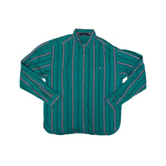 Vintage The North Face Men's L Green Striped Long Sleeve Aztec Western Shirt