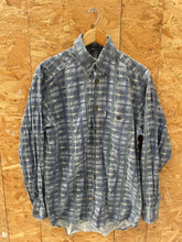 Vintage CAVORI Men's Size S Blue & Green Patterned Long Sleeve Button Up Shirt