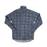 Vintage CAVORI Men's Size S Blue & Green Patterned Long Sleeve Button Up Shirt