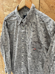 Vintage Ivy Crew Men's L Gray Leaf Abstract Print Long Sleeve Button Down Shirt