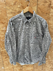 Vintage Ivy Crew Men's L Gray Leaf Abstract Print Long Sleeve Button Down Shirt