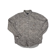 Vintage Ivy Crew Men's L Gray Leaf Abstract Print Long Sleeve Button Down Shirt