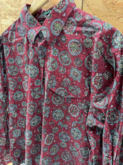 Vintage Izod Red Abstract Paisley Pattern Long Sleeve Crazy ugly Shirt XL