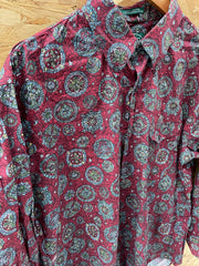 Vintage Izod Red Abstract Paisley Pattern Long Sleeve Crazy ugly Shirt XL
