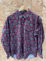 Vintage Izod Red Abstract Paisley Pattern Long Sleeve Crazy ugly Shirt XL