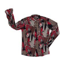 Vintage MOD Size M Red & Black Paisley Print Long Sleeve Button Up Shirt