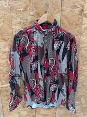 Vintage MOD Size M Red & Black Paisley Print Long Sleeve Button Up Shirt