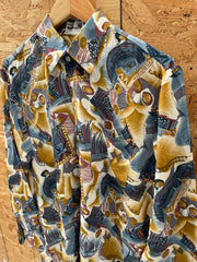 Vintage 80s Men's M Abstract Print Long Sleeve Shirt by United Tailor