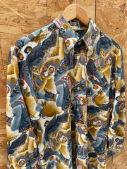 Vintage 80s Men's M Abstract Print Long Sleeve Shirt by United Tailor