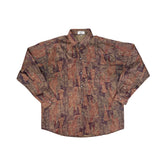 Vintage 90s Thai Silk XXl Abstract Crazy Print Long Sleeve Button Up Shirt