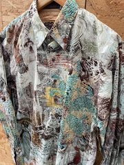 Men's Vintage Abstract Print Long Sleeve Button-Down Crazy Shirt Size M by Robert Graham