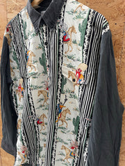 Vintage 90s Looney Tunes Cartoon Pattern Western Cowboy Men's XL Shirt
