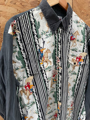 Vintage 90s Looney Tunes Cartoon Pattern Western Cowboy Men's XL Shirt