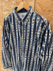 Vintage 90s Bugle Boy Co Men's XL Blue Paisley Stripe Long Sleeve Button Down Shirt