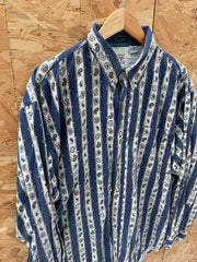 Vintage 90s Bugle Boy Co Men's XL Blue Paisley Stripe Long Sleeve Button Down Shirt