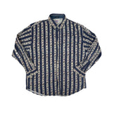 Vintage 90s Bugle Boy Co Men's XL Blue Paisley Stripe Long Sleeve Button Down Shirt