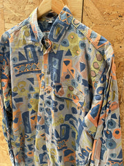 Vintage 90s Abstract Crazy Ugly Pastel Print Long Sleeve Shirt Men's Size 40 L by Balloon