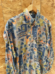 Vintage 90s Abstract Crazy Ugly Pastel Print Long Sleeve Shirt Men's Size 40 L by Balloon