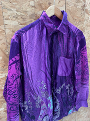 Vintage Purple Abstract Print Long Sleeve Ugly Crazy Shirt Size L