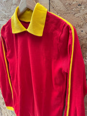 Vintage 80s Acrylic Wool Red Yellow Long Sleeve Polo Shirt Size M