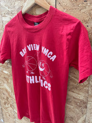 Vintage 90s Single Stitch Fruit of the Loom Bay View YMCA Athletics Red T-Shirt Size S