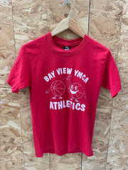Vintage 90s Single Stitch Fruit of the Loom Bay View YMCA Athletics Red T-Shirt Size S