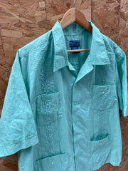 Vintage 90s Men's Mint Green Embroidered Guayabera Shirt Size XL by TropicCool