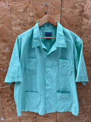 Vintage 90s Men's Mint Green Embroidered Guayabera Shirt Size XL by TropicCool