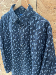 Vintage Y2K Dark Blue Abstract Paisley Pattern Long Sleeve Shirt L by Towncraft