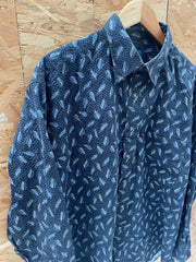 Vintage Y2K Dark Blue Abstract Paisley Pattern Long Sleeve Shirt L by Towncraft