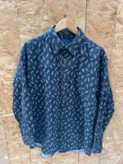 Vintage Y2K Dark Blue Abstract Paisley Pattern Long Sleeve Shirt L by Towncraft