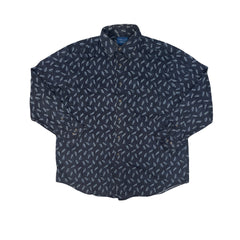 Vintage Y2K Dark Blue Abstract Paisley Pattern Long Sleeve Shirt L by Towncraft