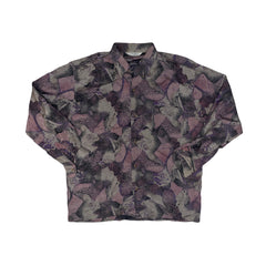 Vintage 80s Mens L Purple Silver Abstract Print Long Sleeve Ugly Shirt