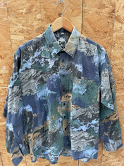 Vintage 90s Abstract Crazy Print Long Sleeve Ugly Shirt Size L by Talk of the Town