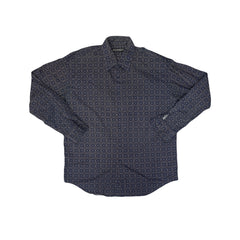 Vintage Y2K Dark Blue & Beige Paisley Monogram Pattern Shirt Size L By Equipment